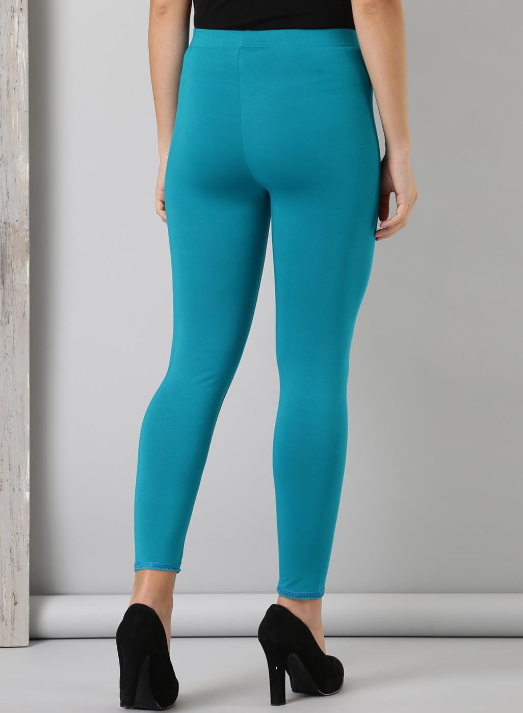 Turquoise Ankle Length Plain Legging - Lakshita