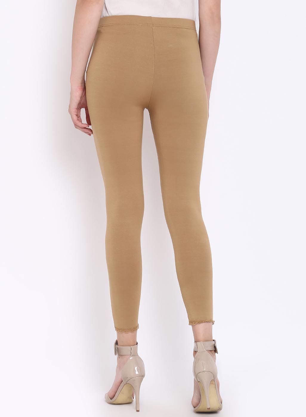 Beige Ankle Length Plain Legging - Lakshita