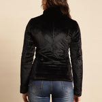 Black Regular Plain Velour Zipper Jacket - Lakshita