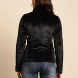 Black Regular Plain Velour Zipper Jacket - Lakshita