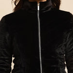 Black Regular Plain Velour Zipper Jacket - Lakshita
