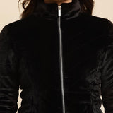 Black Regular Plain Velour Zipper Jacket - Lakshita