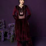 Fareen Maroon Embroidered Velvet Suit Set with Dupatta