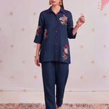 Eshira Cobalt Navy Embroidered Co-ord Set