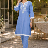 Pure Cotton Embroidered Kurta Trouser Set