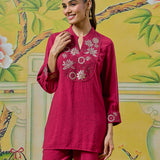 Aiyana Blood Red Foil Embroidered Co-ord Set