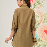 Camille Olive Self-Embroidered Shirt