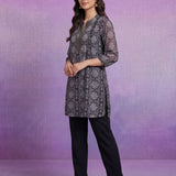 Grey Georgette Sequin Embellished Printed Tunic