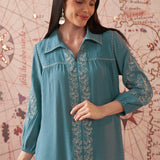Ida Navy Embroidered Rayon Co-ord Set for Women