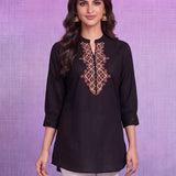 Viscose Rayon Black Dori Embroidered Tunic