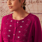 Mansha Fuchsia Pink Embroidered Rayon Top for Women