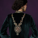 Eshira Emerald Green Embroidered Velvet Suit Set with Banarasi Dupatta