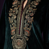 Eshira Emerald Green Embroidered Velvet Suit Set with Banarasi Dupatta