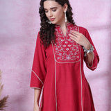 Cotton Linen Embroidered Kurta