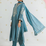 Kiara Cadet Blue Embroidered Suit Set