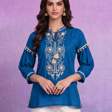 Cotton Blue Embroidered Tunic