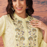Ophelia Lemon Sorbet Embroidered Schiffli Cotton Top for Women