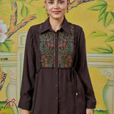 Meher Plum Brown Thread Embroidered Shirt