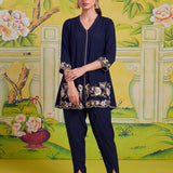 Nooraya Berry Navy Embroidered Co-ord Set