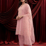 Baby Pink Embroidered Chanderi A-Line Suit Set