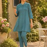 Cotton Blend Embroidered Tunic Trouser Co-Ord Set