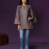 Meher Teal Jamawar Cape Jacket