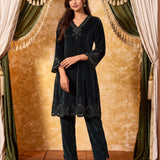 Yashvi Hunter Green Embroidered Velvet Kurta Set