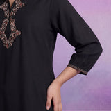 Black Cotton Slub Applique Dori Work Co-ord Set