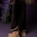 Eshira Brown Embroidered Velvet Suit Set with Banarasi Dupatta