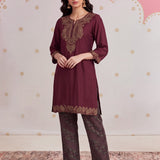 Inaya Scarlet Maroon Embroidered Kurta Set