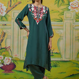 Myra Marine Teal Applique Embroidered Kurta Set