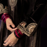 Eshira Brown Embroidered Velvet Suit Set with Banarasi Dupatta