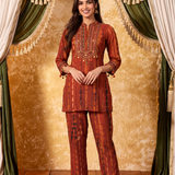 Aaira Amber Red Printed Embroidered Co-ord Set