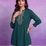 Viscose Rayon Emerald Green Dori Embroidered Tunic