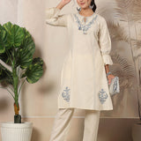 Cotton Blend Floral Embroidered Kurta Trouser Set