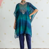 Aarini Blue Ombre Embroidered Kaftan Set