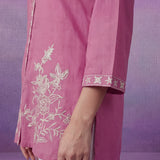 Pink Embroidered Cotton Slub Relaxed Top