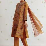 Aafreen Turnmeric Mustard Aari & Zari Embroidered Panelled Suit Set