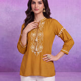 Cotton Mustard Embroidered Tunic