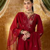 Avika Crimson Red Embroidered Suit Set