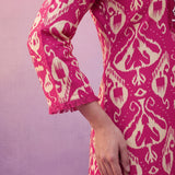 Fuchsia Ikat Printed Kurta Set with Dori Embroidery
