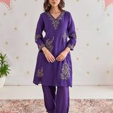 Saanvi Royal Purple Metallic Embroidered Kurta Set
