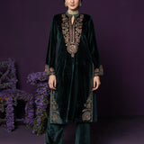 Eshira Emerald Green Embroidered Velvet Suit Set with Banarasi Dupatta