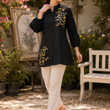 Women's Embroidered Button-Front Tunic Shirt