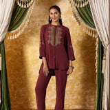 Riddhima Deep Maroon Embroidered Co-ord Set