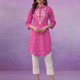 Fuchsia All-Over Printed Cotton Cambric Straight Kurti