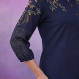 Navy Embroidered Kurta Set with Resham Work