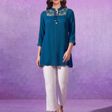 Nivara Teal Embroidered Top