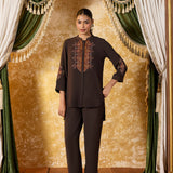 Riddhima Brown Plum Embroidered Co-ord Set