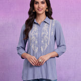 Blue Rayon Embroidered Shirt